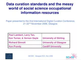 Data curation standards and the messy world of social science occupational information resources