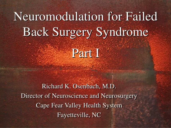 neuromodulation for failed back surgery syndrome part i