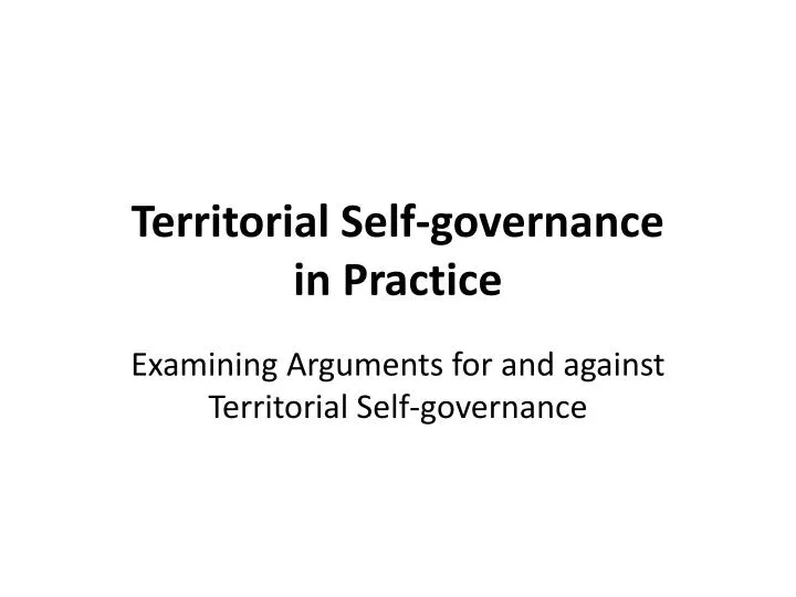 territorial self governance in practice