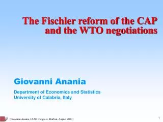 The Fischler reform of the CAP and the WTO negotiations