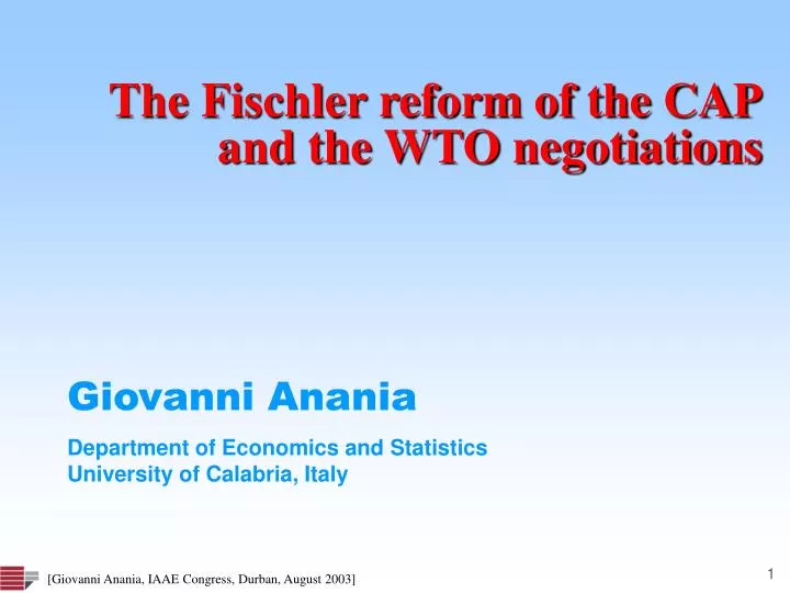 the fischler reform of the cap and the wto negotiations