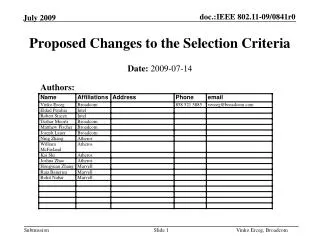Proposed Changes to the Selection Criteria