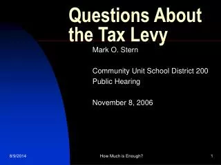 Questions About the Tax Levy