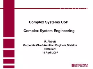 Complex Systems CoP Complex System Engineering