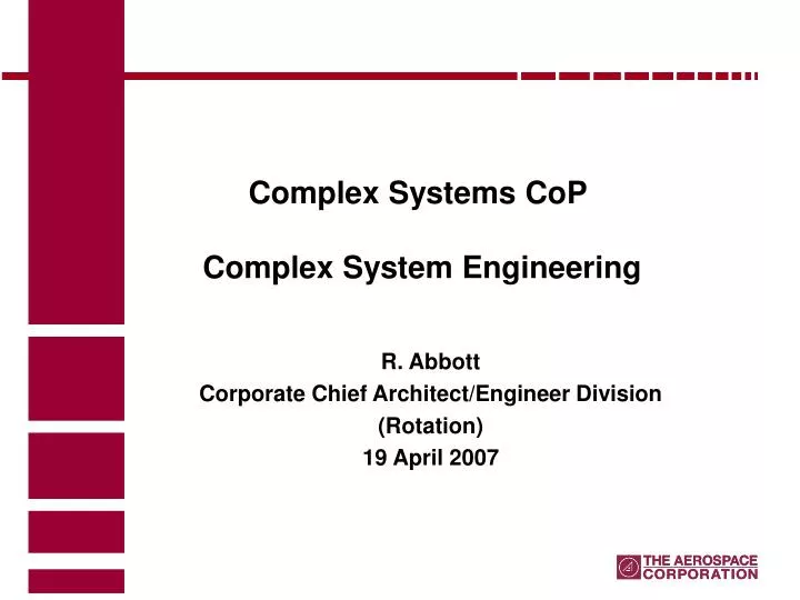 complex systems cop complex system engineering