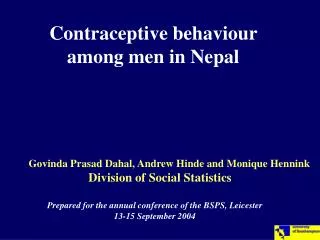 Contraceptive behaviour among men in Nepal