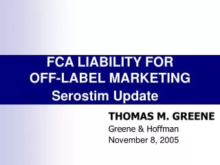 FCA LIABILITY FOR OFF-LABEL MARKETING