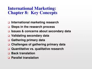 International Marketing: Chapter 8: Key Concepts
