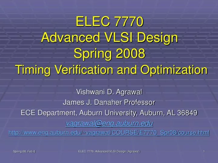 elec 7770 advanced vlsi design spring 2008 timing verification and optimization