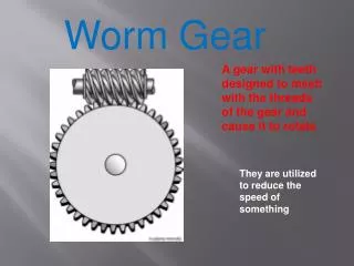 A gear with teeth designed to mesh with the threads of the gear and cause it to rotate