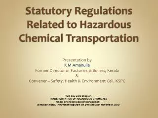 Statutory Regulations Related to Hazardous Chemical Transportation