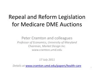 Repeal and Reform Legislation for Medicare DME Auctions
