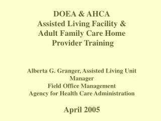DOEA &amp; AHCA Assisted Living Facility &amp; Adult Family Care Home Provider Training