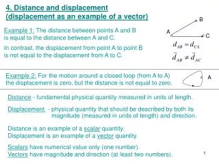 4. Distance and displacement (displacement as an example of a vector)