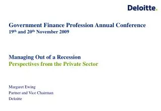 Government Finance Profession Annual Conference 19 th and 20 th November 2009