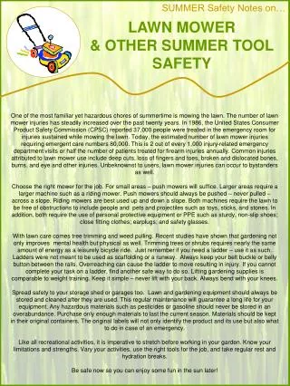 LAWN MOWER &amp; OTHER SUMMER TOOL SAFETY