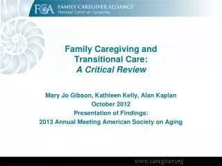 Family Caregiving and Transitional Care: A Critical Review
