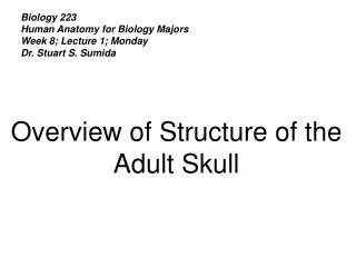 Biology 223 Human Anatomy for Biology Majors Week 8; Lecture 1; Monday Dr. Stuart S. Sumida