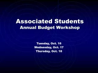Associated Students Annual Budget Workshop