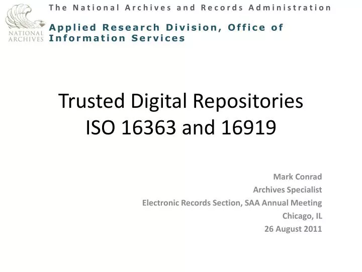 trusted digital repositories iso 16363 and 16919