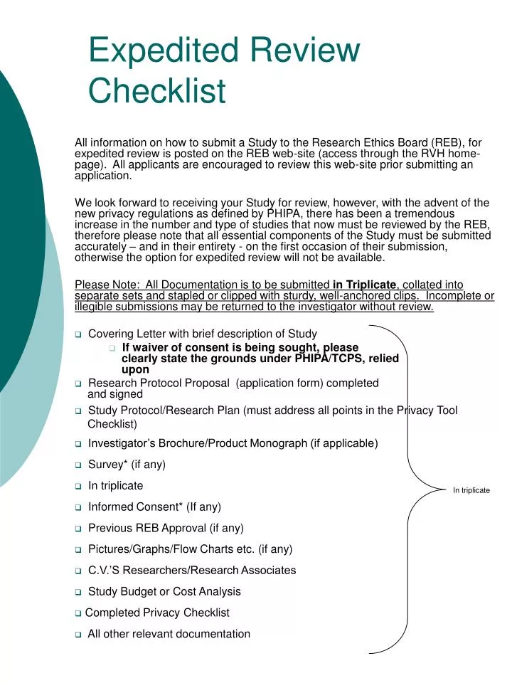 expedited review checklist