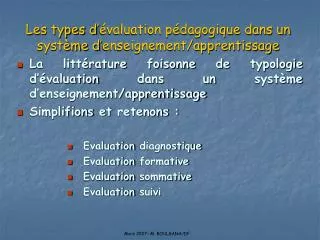 les types d valuation p dagogique dans un syst me d enseignement apprentissage