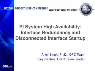 PI System High Availability : Interface Redundancy and Disconnected Interface Startup
