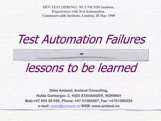 Test Automation Failures - lessons to be learned