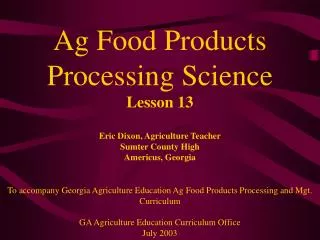 Ag Food Products Processing Science