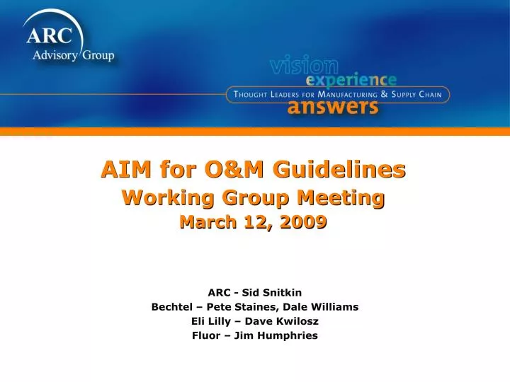 aim for o m guidelines working group meeting march 12 2009