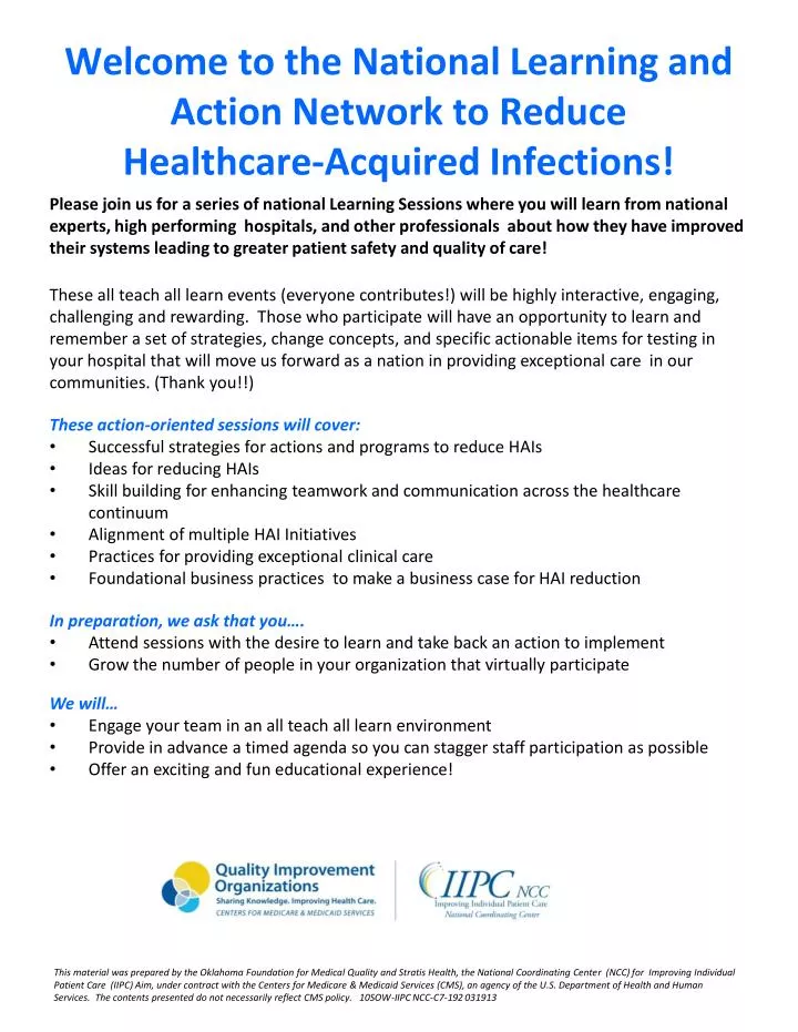 welcome to the national learning and action network to reduce healthcare acquired infections
