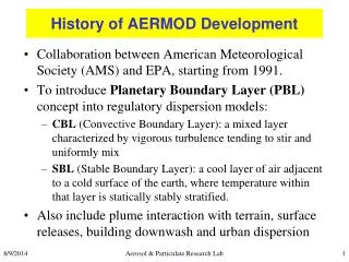 History of AERMOD Development