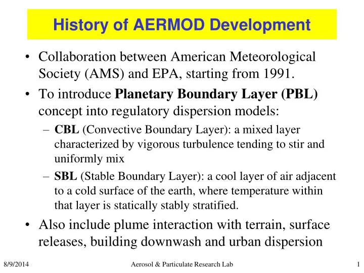 history of aermod development