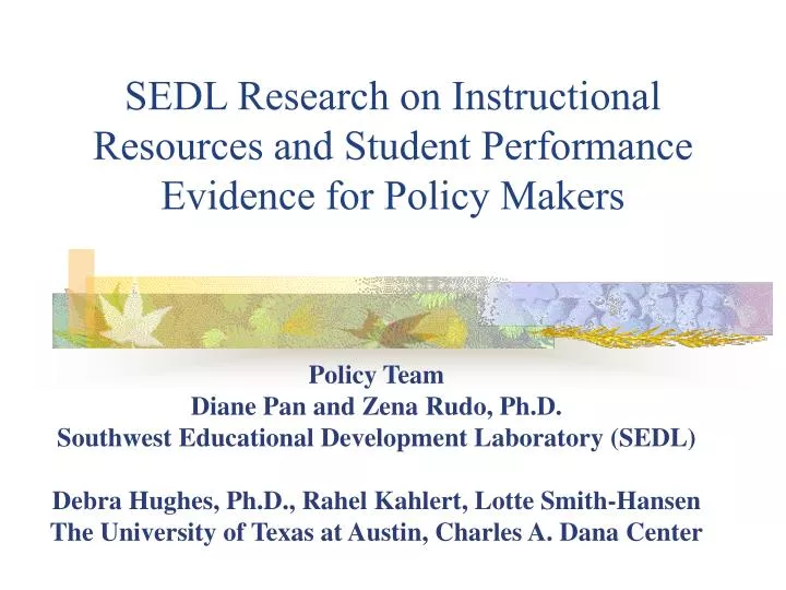 sedl research on instructional resources and student performance evidence for policy makers