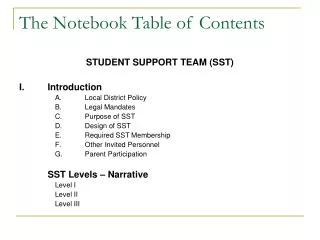 The Notebook Table of Contents