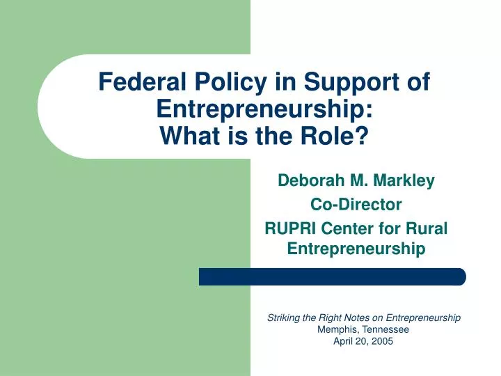 federal policy in support of entrepreneurship what is the role