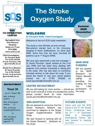 Welcome to the first SOS study newsletter! The study is now officially up and running!
