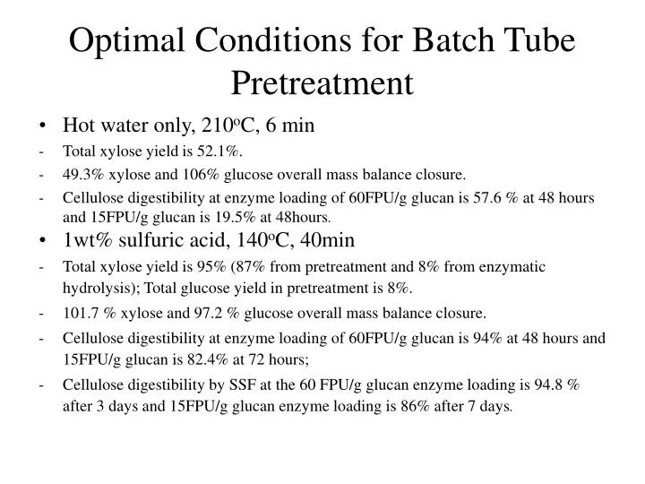 optimal conditions for batch tube pretreatment