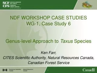 NDF WORKSHOP CASE STUDIES WG-1, Case Study 6 Genus-level Approach to Taxus Species