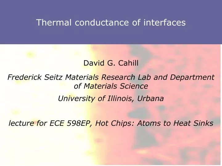 thermal conductance of interfaces