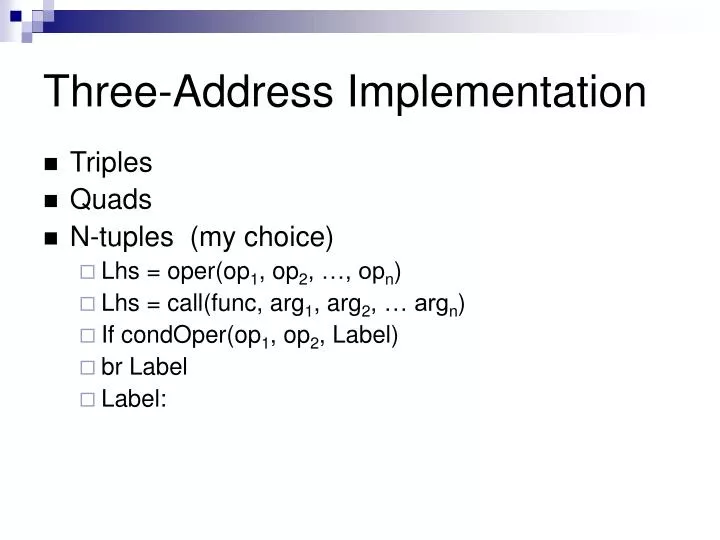 three address implementation