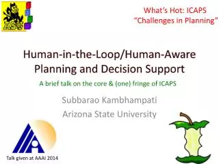 Human-in-the-Loop/Human-Aware Planning and Decision Support