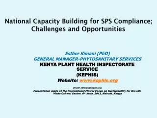 National Capacity Building for SPS Compliance; Challenges and Opportunities