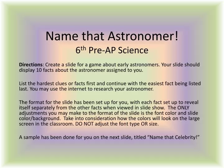 name that astronomer 6 th pre ap science