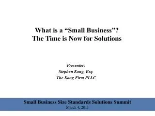 What is a “Small Business”? The Time is Now for Solutions