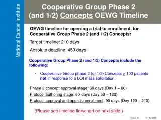 OEWG timeline for opening a trial to enrollment, for Cooperative Group Phase 2 (and 1/2) Concepts: