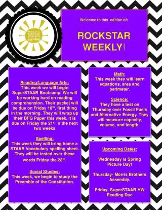 Welcome to this edition of: ROCKSTAR WEEKLY !