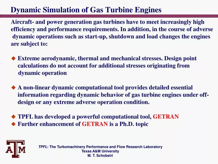dynamic simulation of gas turbine engines