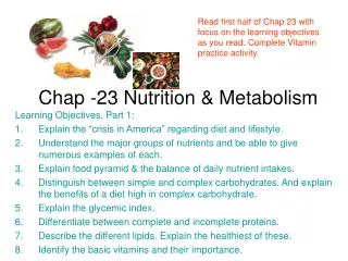 Chap -23 Nutrition &amp; Metabolism