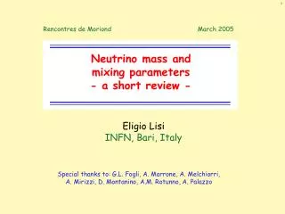 Neutrino mass and mixing parameters - a short review -